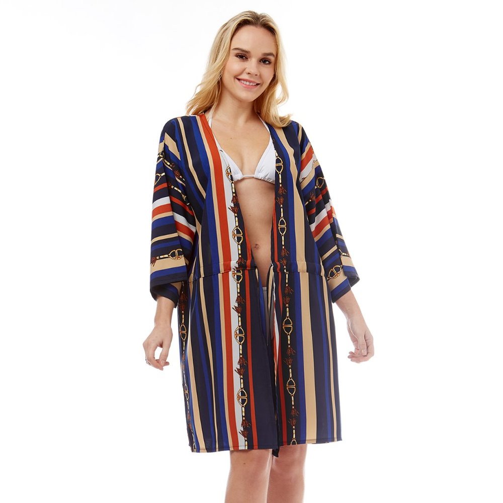 LOF Color Striped Pattern with 4/3 Sleeve Cover Up
